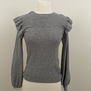 Warm grey sweater with pretty shoulder detail